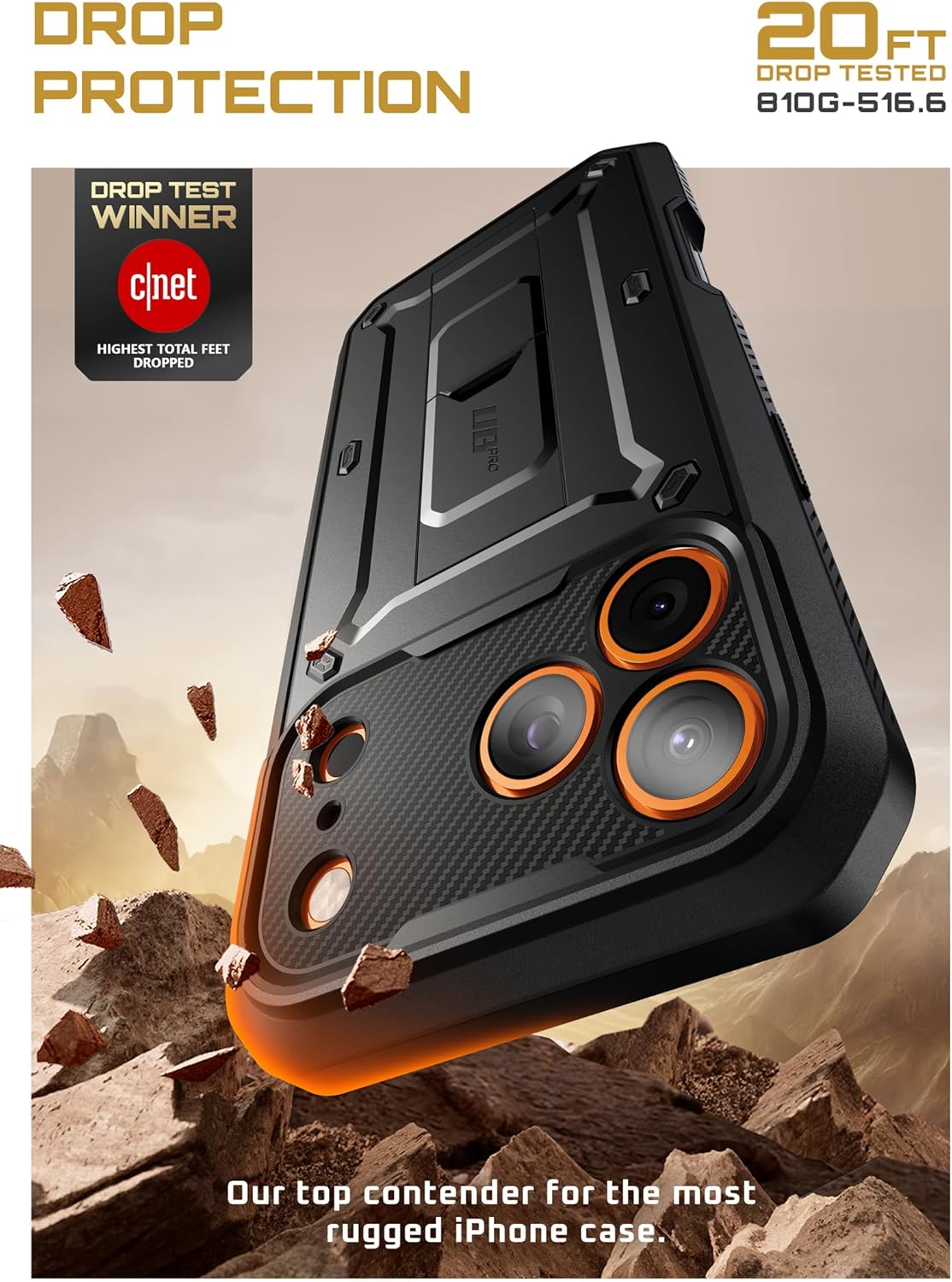 SUPCASE for Iphone 17 Pro Max Case with Camera Control Button (Unicorn Beetle Pro), [Built-In Kickstand & Screen Protector] [Military-Grade Protection] Full Body Heavy Duty Case, Black image number 1