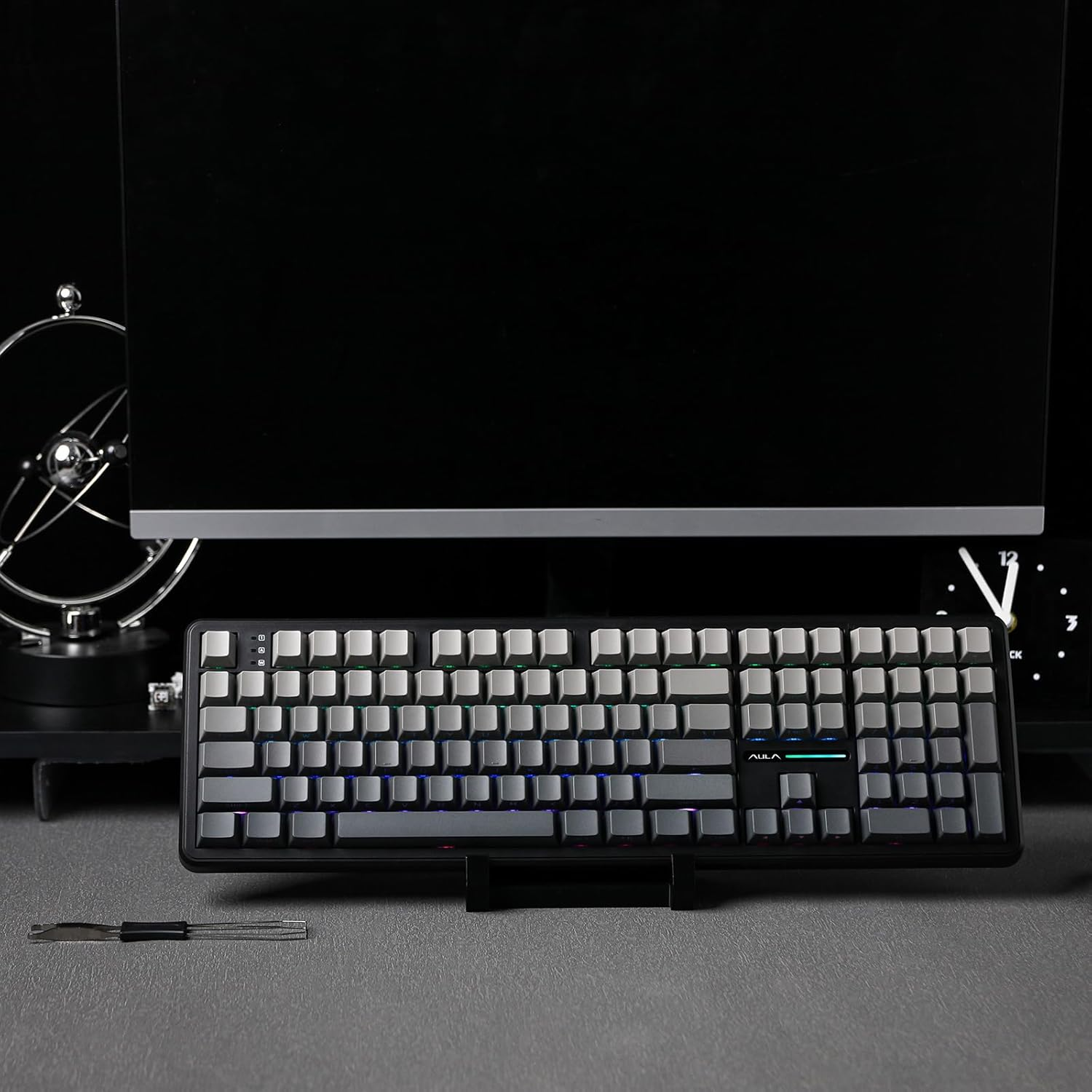 Mechlands Aula F108 Wireless Gaming Keyboard with Screen, 4000Mah Battery, Full Size Custom Gasket Mechanical Keyboard, Programmable 108 Keys, Hot-Swappable, for Win/Mac (Black Gradient) - Greyyellow image number 6