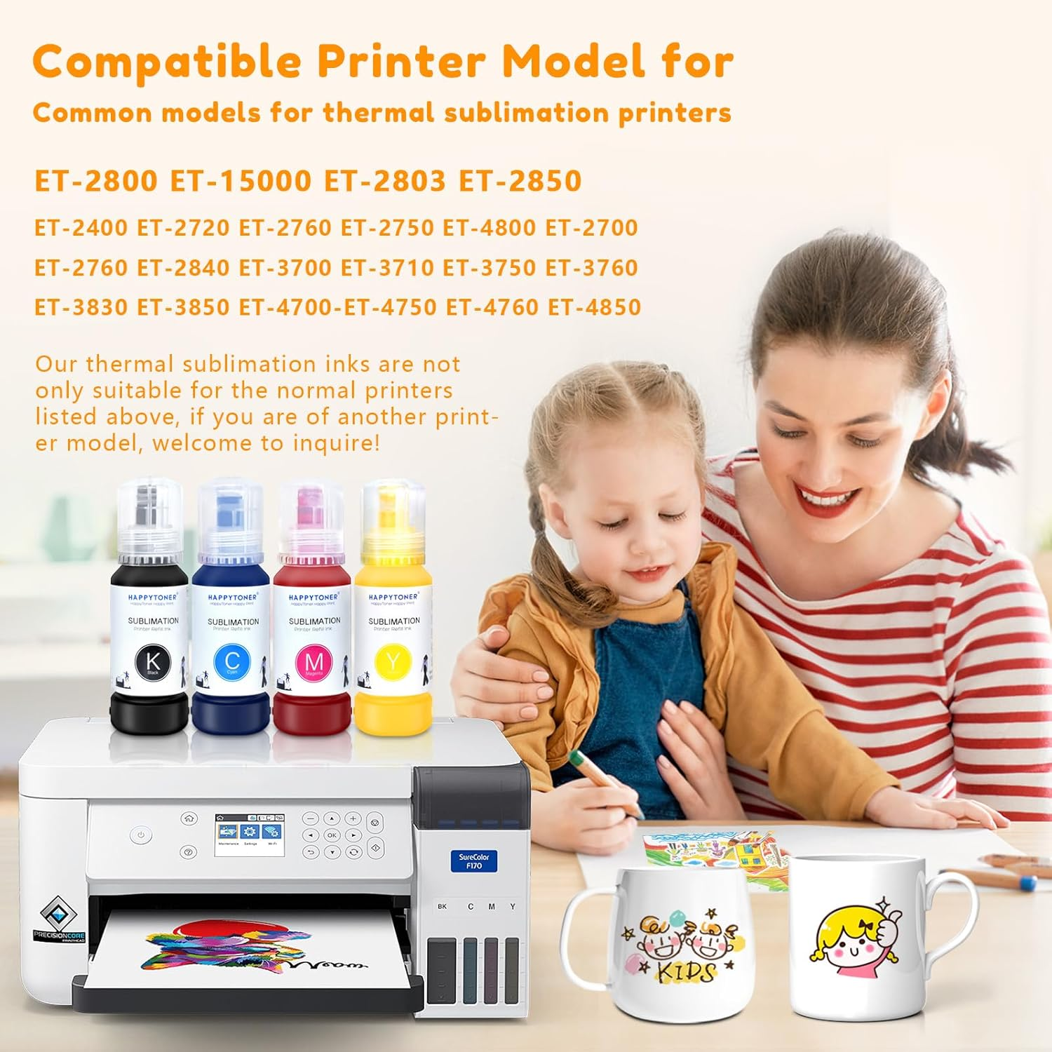 Sublimation Ink for Epson 2800 Ecotank ET-3750 ET-3760 ET-3830 ET-4850 ET-4750 ET-2760 ET-2700 ET-4760 ET-15000 ST-2000 Heat Press Transfer on T-Shirt Mug (Upgrade Version/Anti-Uv) image number 1