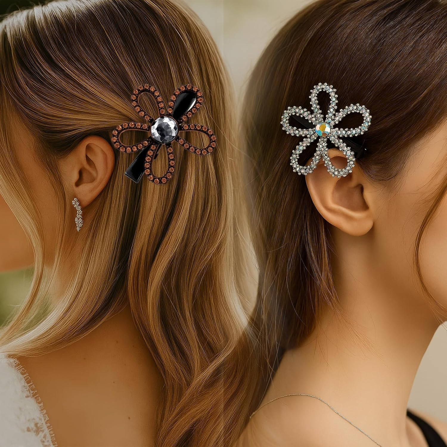 EUYKQNOI Hair Clip Flower 6 Cm Effect Duck Bill Clip - Fashionable Hair Clip for Women with Iridescent Petals, Suitable for Thick Hair, Elegant Spring Accessories (Pack of 3) image number 2