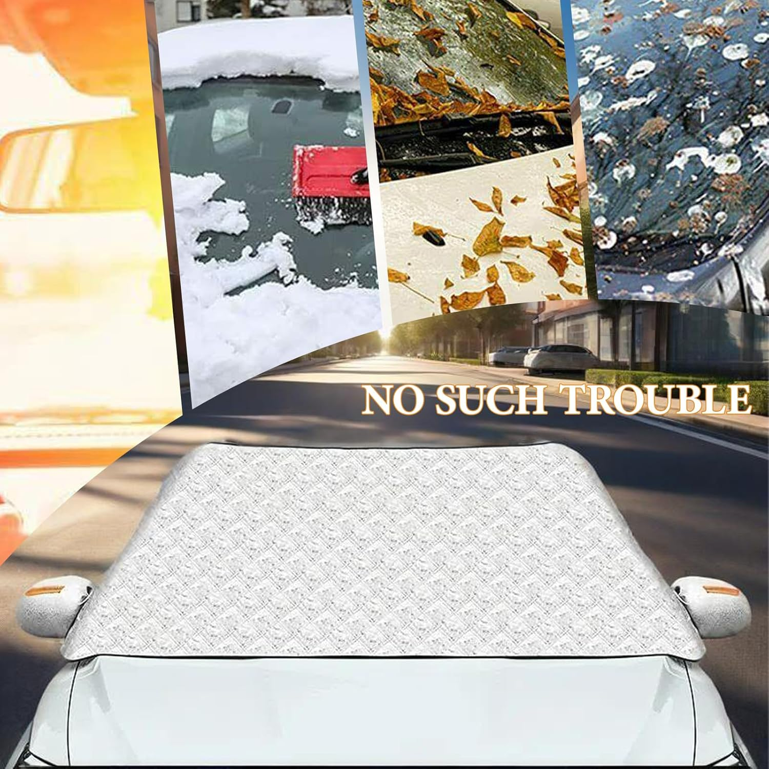 5Pcs Car Windshield Sun Shade, Magnetic Windshield Cover, Sunshade Front Window Automotive Covers, Car Windscreen Cover with Side Mirror Cover, Universal Foldable UV Ray Sun Visor Protector (Sedan) image number 5