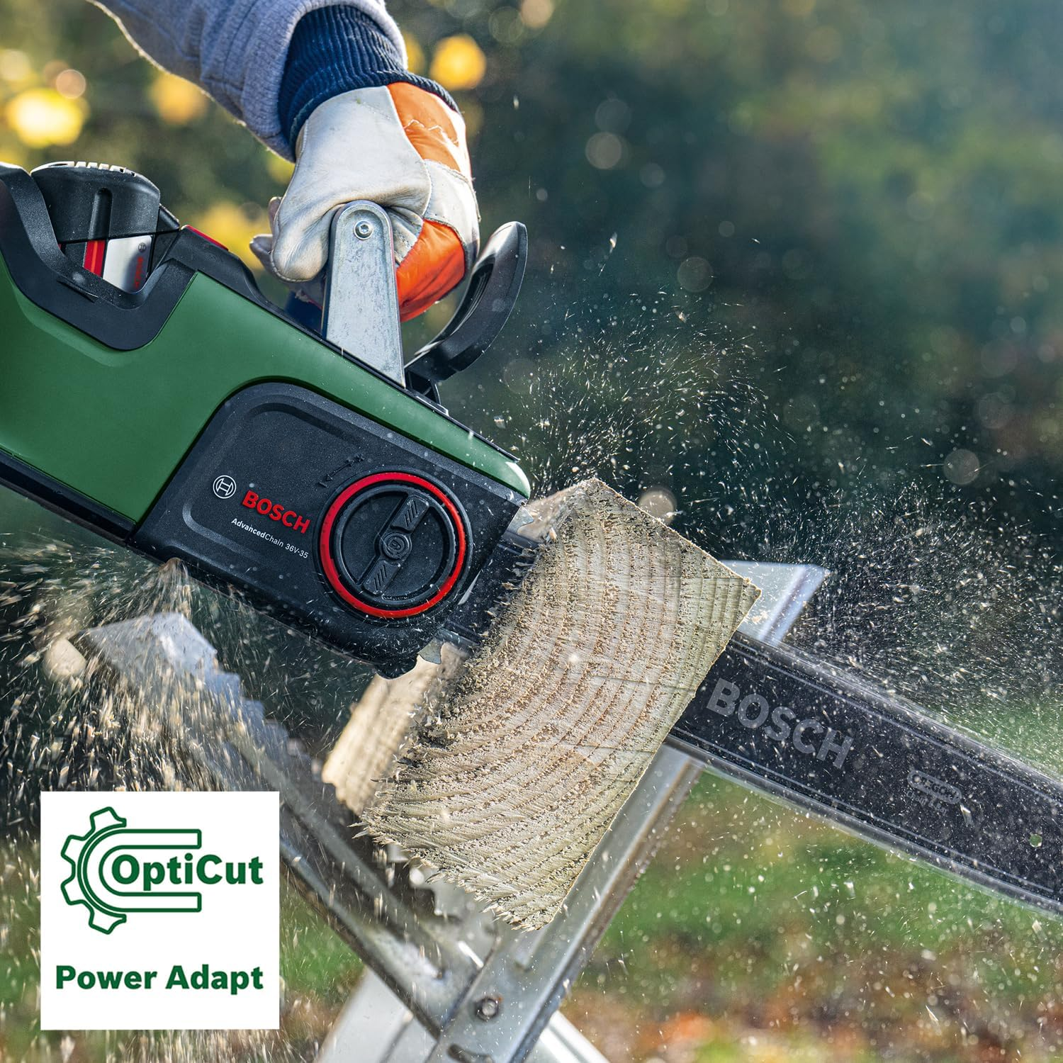 Bosch 36V Cordless Brushless Chainsaw without Battery, 35Cm Bar, Opticut Speed Control, Quickstop Brake, Cutting through Tough Hardwood, Chain Speed: 14 M/S (Advancedchain 36V-35-40). Made in Europe image number 3