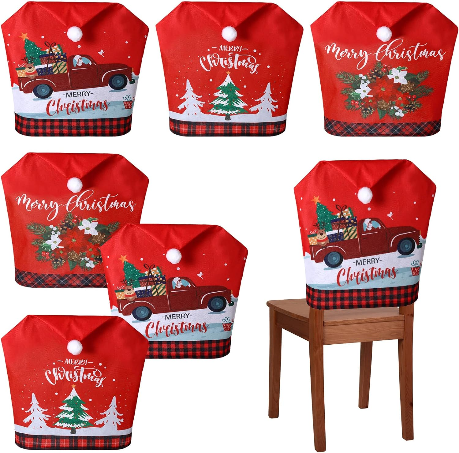 6 Pcs Christmas Chair Covers Santa Hat Red Slipcovers Chair Back Covers Xmas Chair Covers Decoration for Home Dinner Christmas Banquet Party Festival Decor, 23.6 X 19.6 Inch image number 3