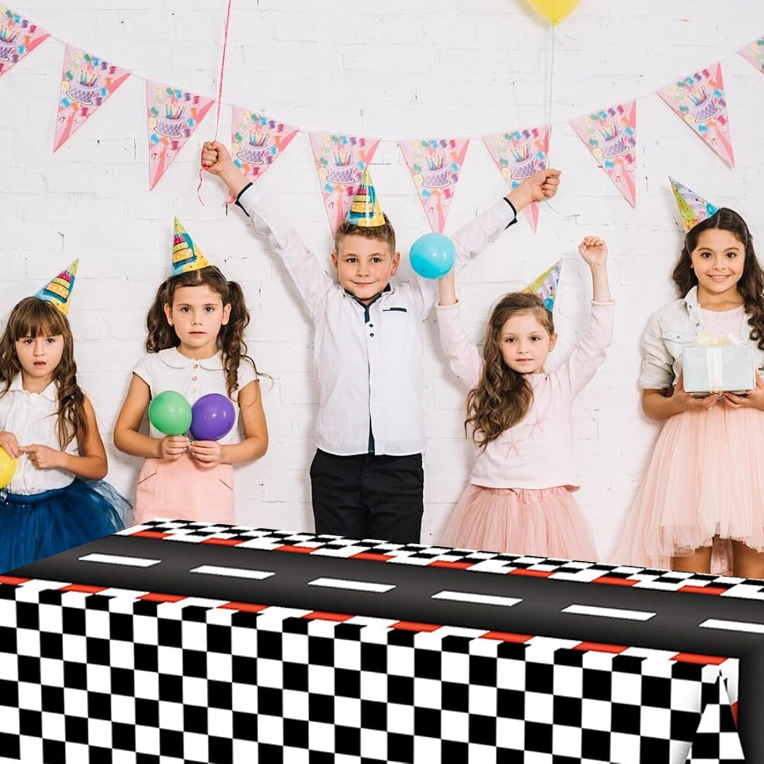 OQOQ Checkered Racing Track Tablecloth(3 Pack,Black White Checkered) - 54X108 Inches Cars Birthday Decorations Table Cloth Race Theme Party Disposable Plastic Table Cover Party Supplies image number 2