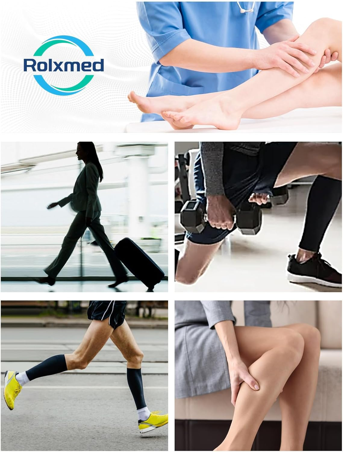 Rolxmed Medical Compression Calf Sleeves 20-30 Mmhg German Tech Support Hose for Women Men Sports image number 2