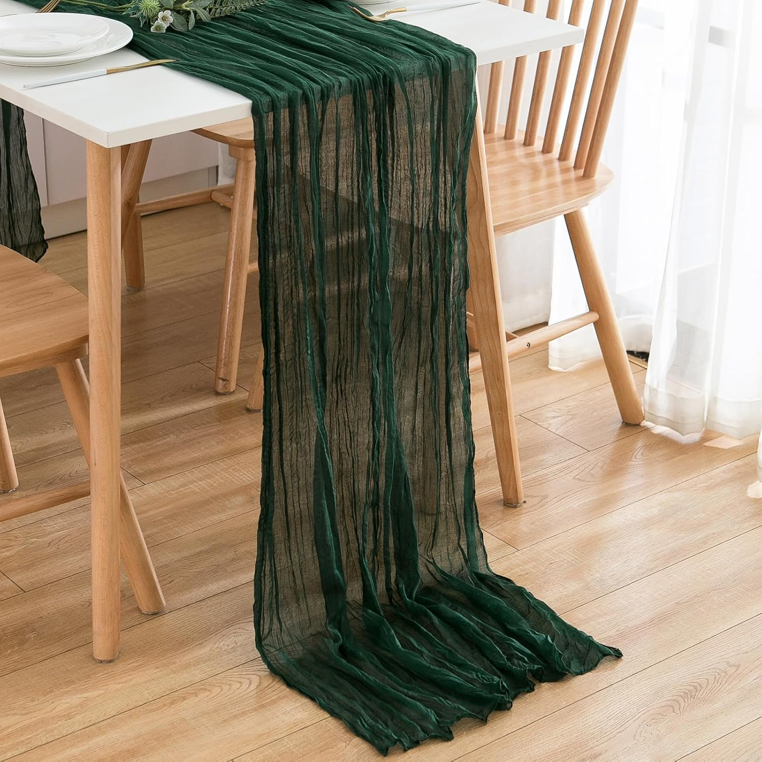 CHUQING Cheesecloth Table Runner Sage Green 27 X 118 Inch Cheese Cloth Boho Rustic Gauze Table Runner for Wedding Spring Easter