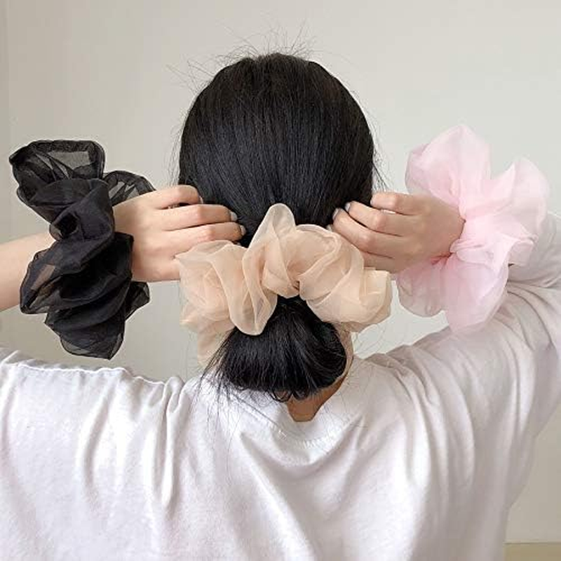 PTNKUIIY Women'S Scrunchies, Pack of 5 Oversized Hair Bobbles, Elastic Hair Bands, Vintage Ponytail Holder, Scrunchies for Long, Fine or Thick Curly Hair, Girls, Beige