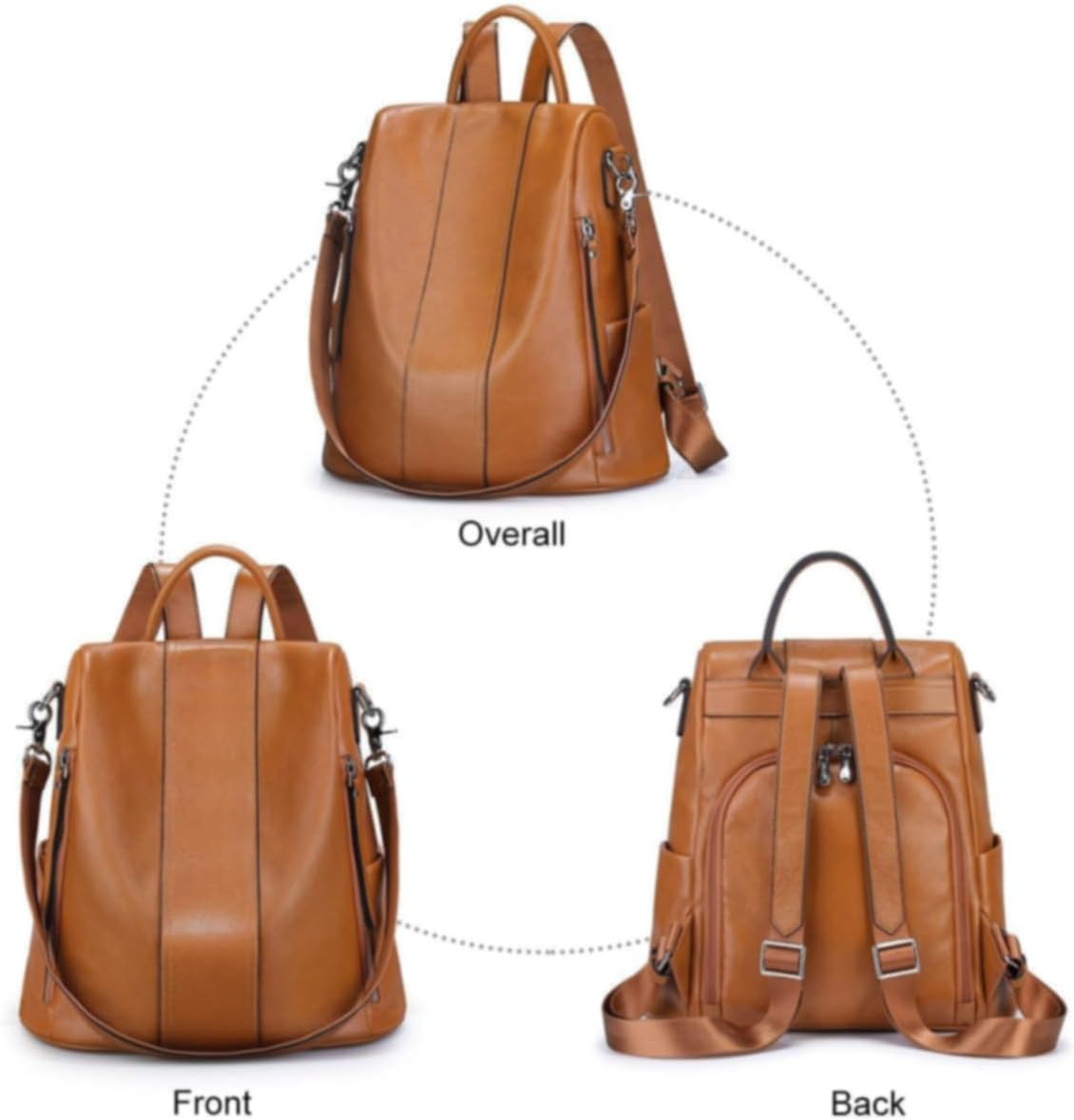 S-ZONE Leather Backpack Purses for Women Antitheft Rucksack Shoulder Bag Medium - 2- Brown image number 7