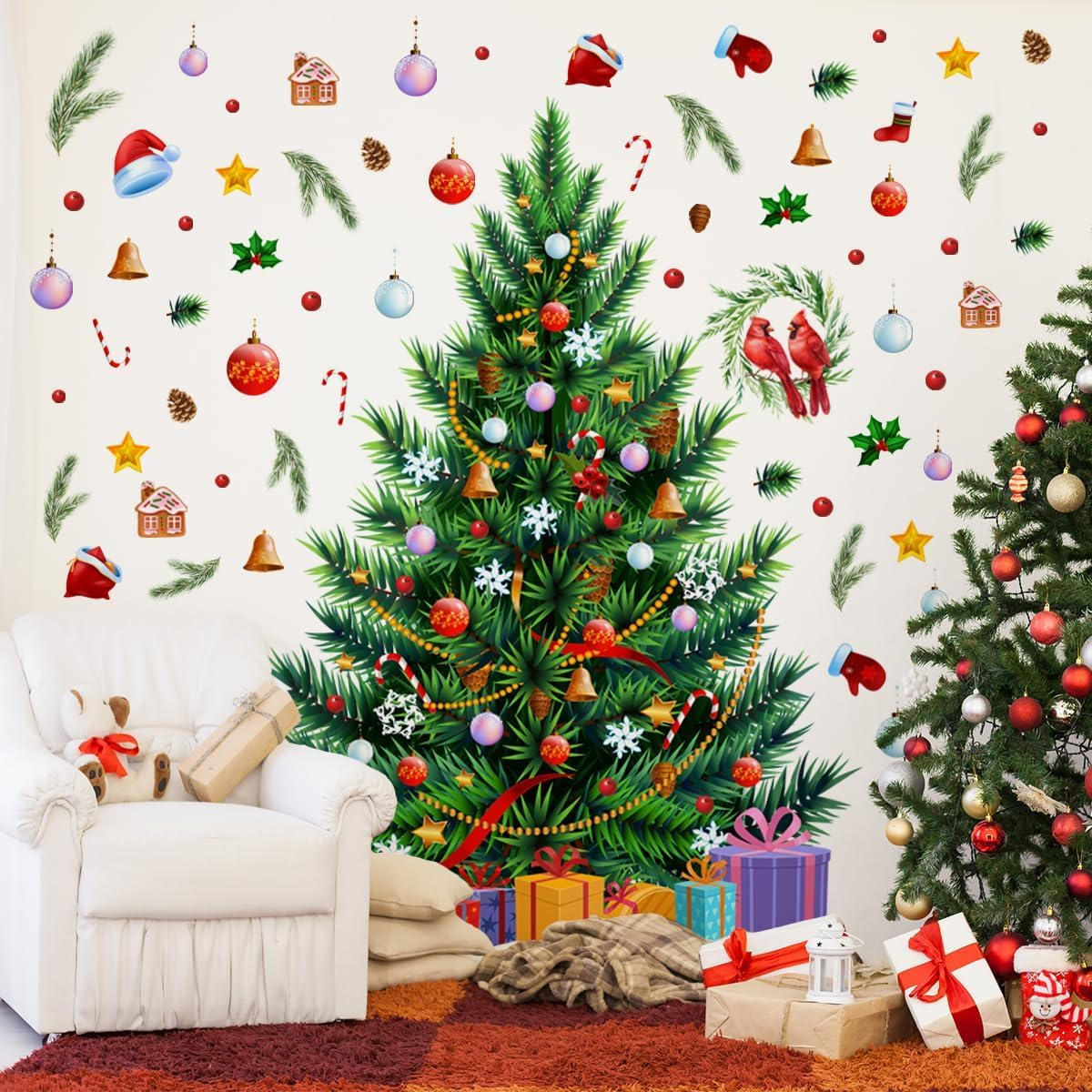 Denylo Pro 55.12 X41.34 Inch Large Christmas Tree Wall Decals DIY Watercolor Decal Removable Christmas Tree Gaint Wall Stickers for Bathroom Bedroom Living Room Offices Home Decoration Decal image number 4