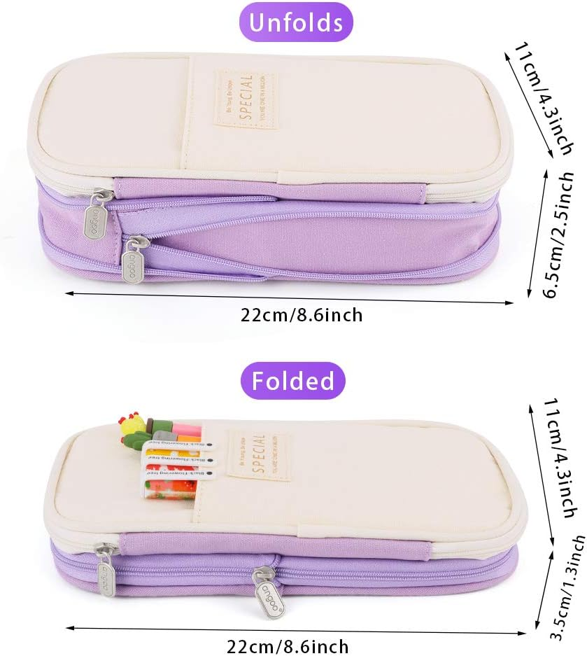 Isuperb Canvas Pencil Case Folder Scalable Pencil Case Pens School Folder for Girls, Boys and Teenagers (Purple) image number 4