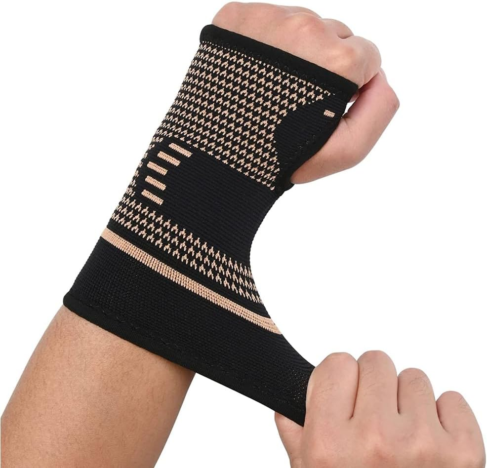 2X Copper Wrist Hand Brace Support Carpal Tunnel Sprain Arthritis Compression Glove L image number 5