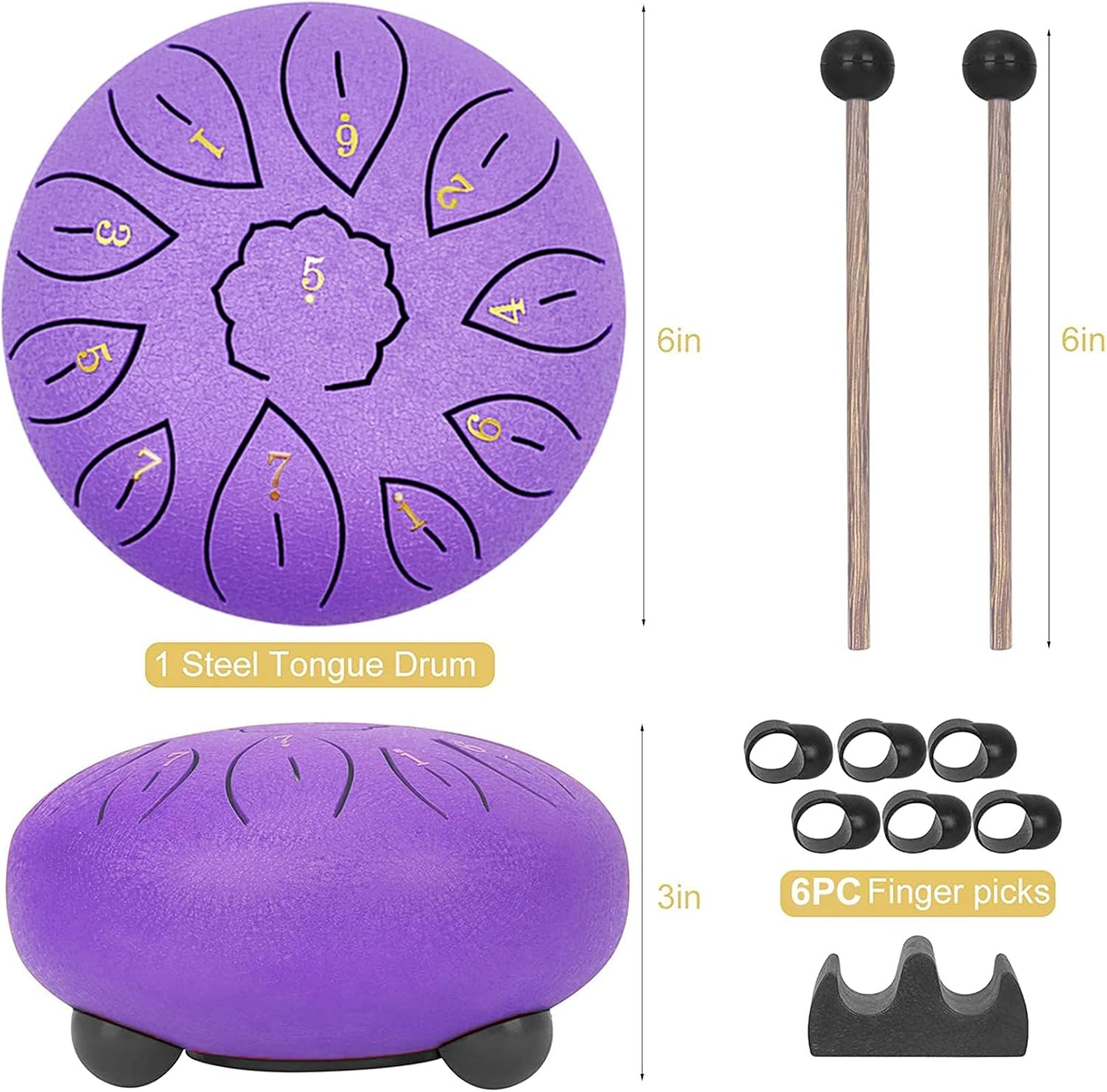 Steel Tongue Drum 6 Inch 11 Note, Rain Drum for outside D Major Handpan Drum for Meditation Yoga Musical Education, Handpan Dr Um for Kids, Sound Healing Meditation (Purple, 6-Inch) image number 3
