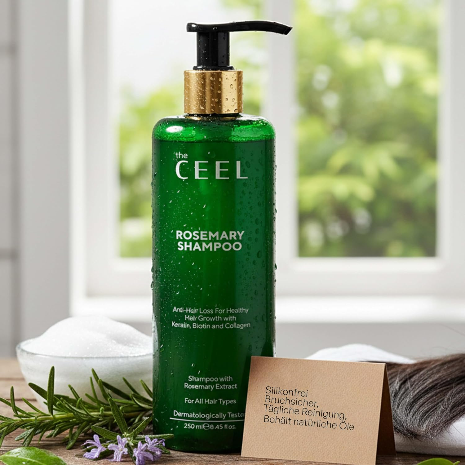 The CEEL Rosemary Shampoo with Biotin, Keratin, Collagen, Anti-Hair Loss Formula, 250Ml, Dermatologically Tested, for All Hair Types image number 2