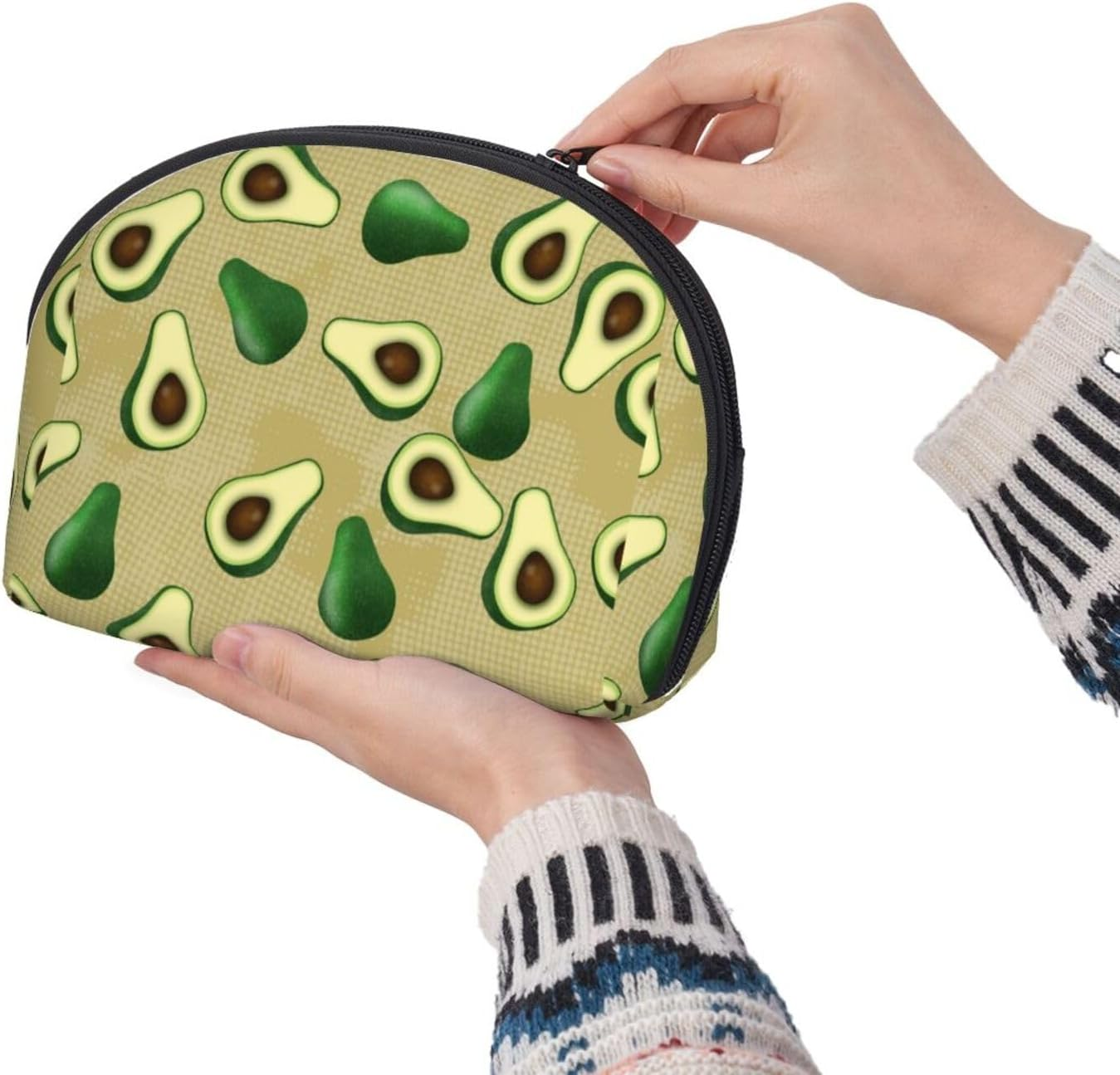 Cozimangoe Coin Pouch Makeup Bags Set, 2 Piece Shell Shape Cosmetic Bag with Pockets for Daily Travel Handbag Lipstick Keys Toiletry, Personalized Avocado Dot Brown image number 2