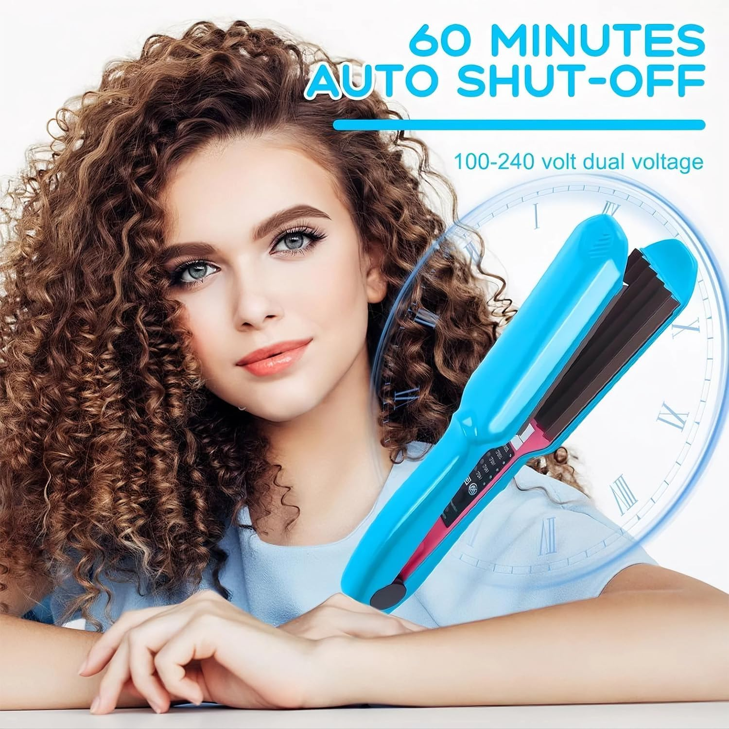 Pro Hair Crimper for Women/Girls Professional Volumizing Crimping Iron for Fluffy Style 30S Rapid Heating Fluffy Corn Iron (Blue)