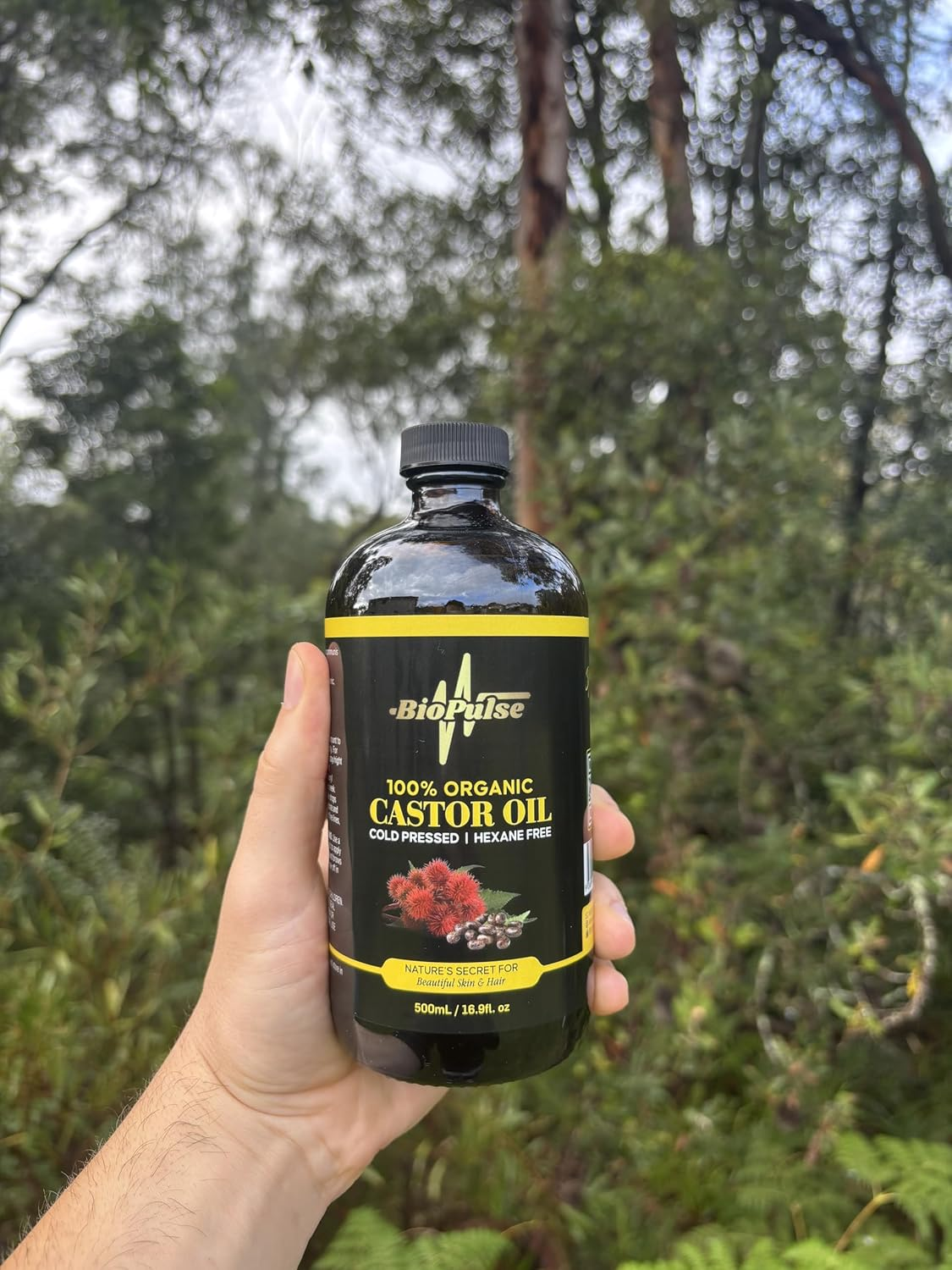 Biopulse Organic Castor Oil, 100% Pure Cold-Pressed, Hexane-Free - Stimulate Hair Growth & Hydrate Skin, Nourish Eyelashes, Brows & Nails with Natural Moisturising Oil (500Ml Glass Bottle) image number 3