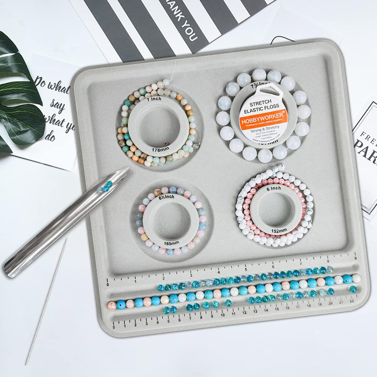 Hobbyworker the Bead Boards Bracelet Sizer Measurement Tool 4 round Grooves for Jewerly Bracelets Necklaces Making Supplies image number 4