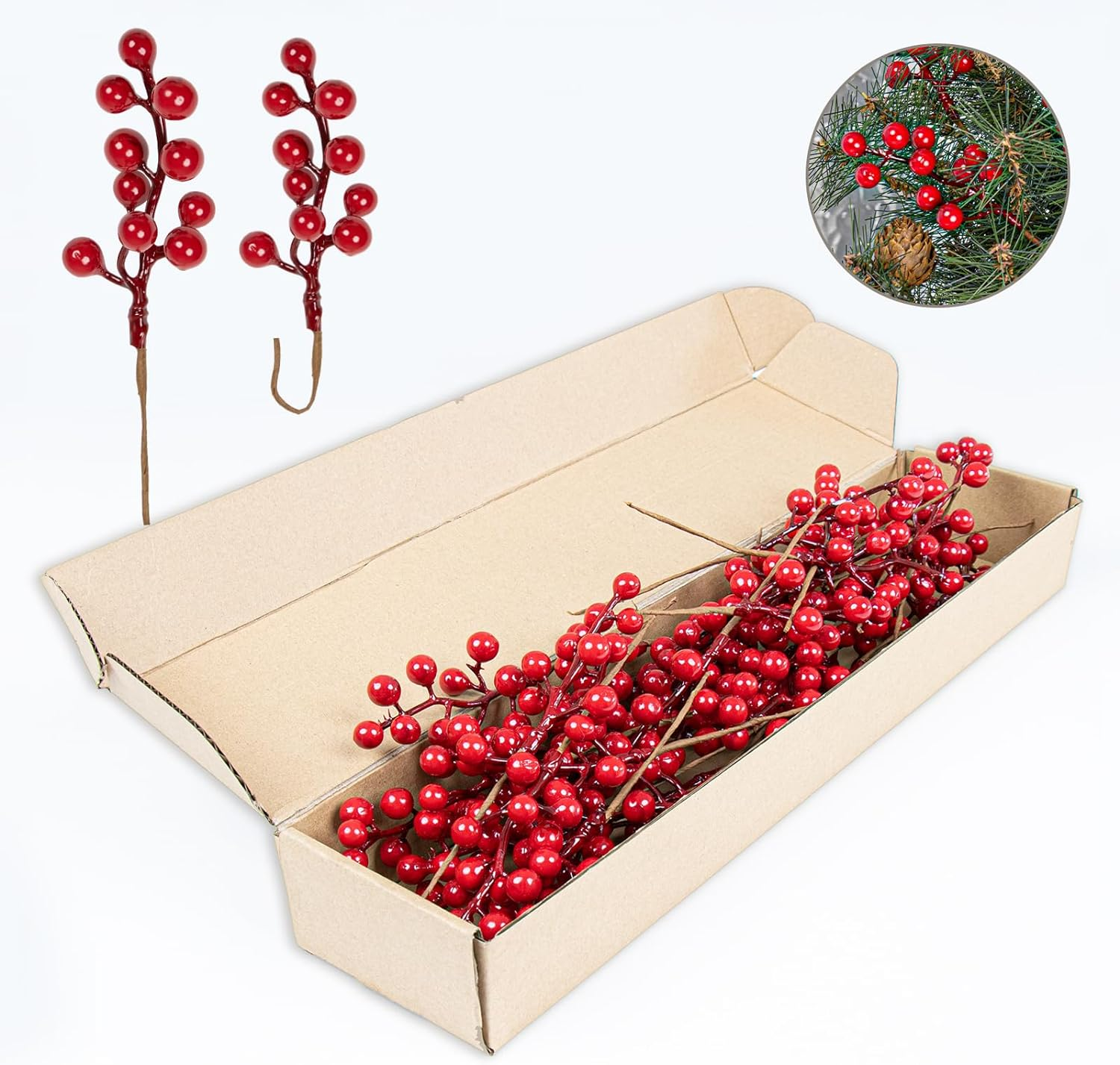 32 Pack Christmas Berries for Crafts Artificial Red Berry Stems Red Berry Picks Holly Berries for Christmas Tree Wreath DIY Holiday Decorations (6.5Inch)