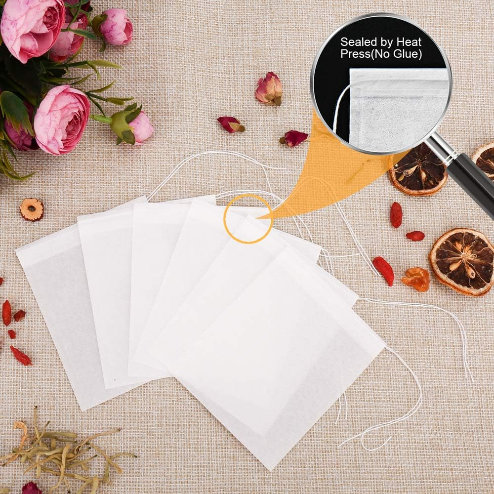 Betybedy Tea Filter Bags Disposable Tea Infuser Safe & Natural Material 1-Cup Capacity Drawstring Empty Bag for Loose Leaf Tea Set of 100（3.15 X 3.94 Inch） image number 2