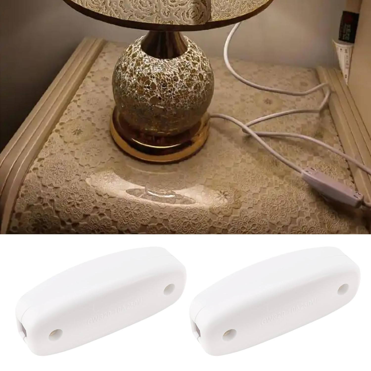 VGOL 4Pcs Inline Cord Switch Feed-Through Rocker Switch 110-250V 10A Cord Cable Switch Suitable for Table Lamp Mirror Lamp Wall Lamp, White image number 5