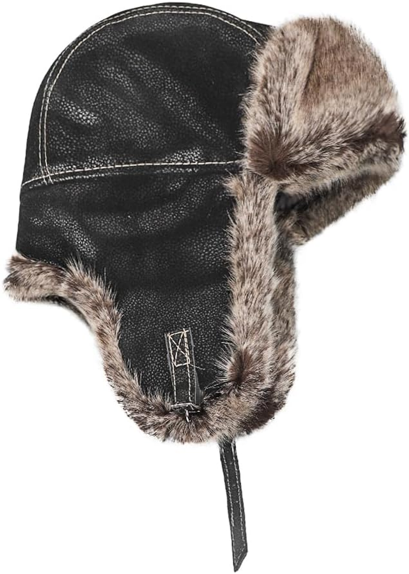 Unisex Trapper Hat Russian Ushanka Faux Fur Bomber Hunting Hat Winter Earflap Hat Aviator Pilot Cap Windproof Thermal Trooper Hat Fluffy Super Warm Hat Skiing Skating Hat Thickened for Women Men - Black image number 6