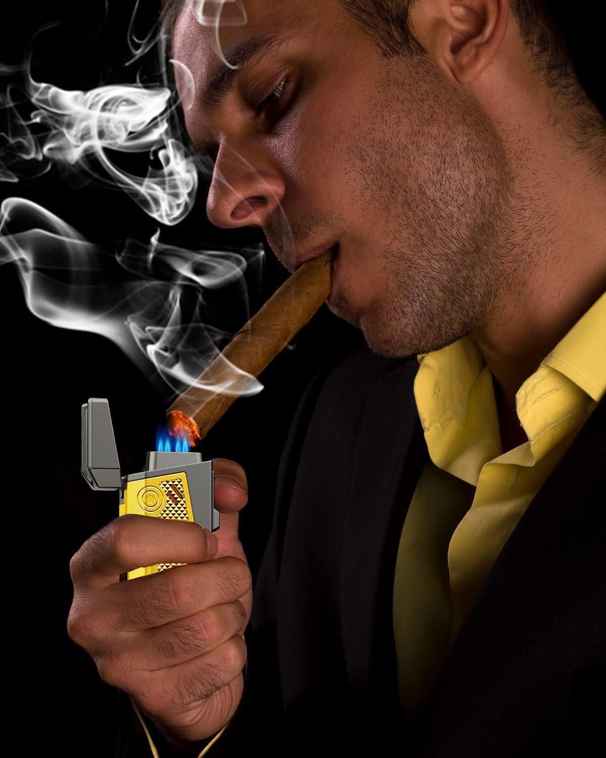 Gifts for Men, Cigar Lighter 4 Torch Jet Flame, Cigar Punch, Cigar Holder, Cigar Draw Enhancer, Refillable Torch Lighter, Multi-Functional Cigar Accessories, Windproof Lighters with Gift Box image number 4