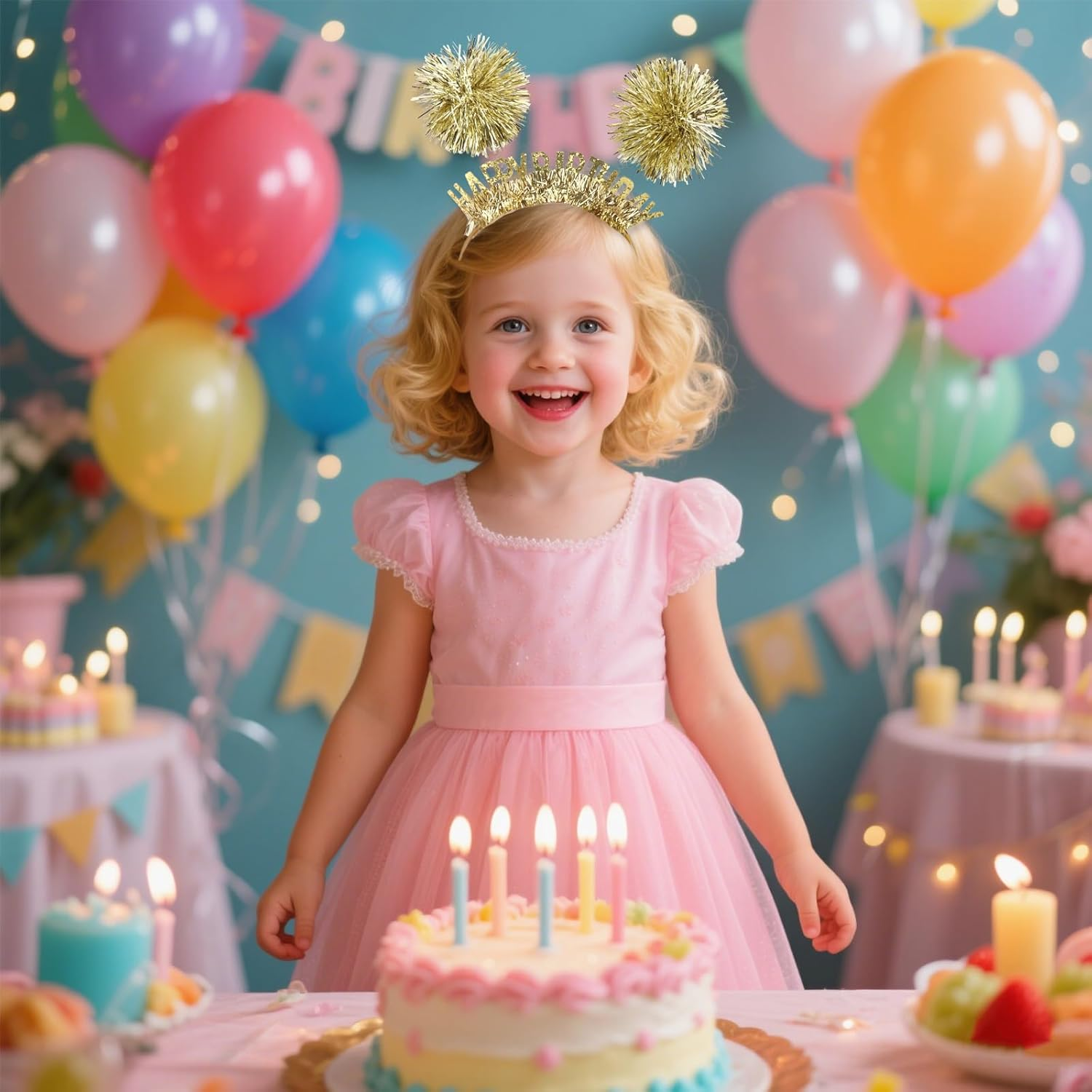 Exipsat Golden Birthday Crown Happy Birthday Headband, Colourful Beads & Stones Decorated Headband for Birthday Girls, Women'S Party Headpiece image number 3