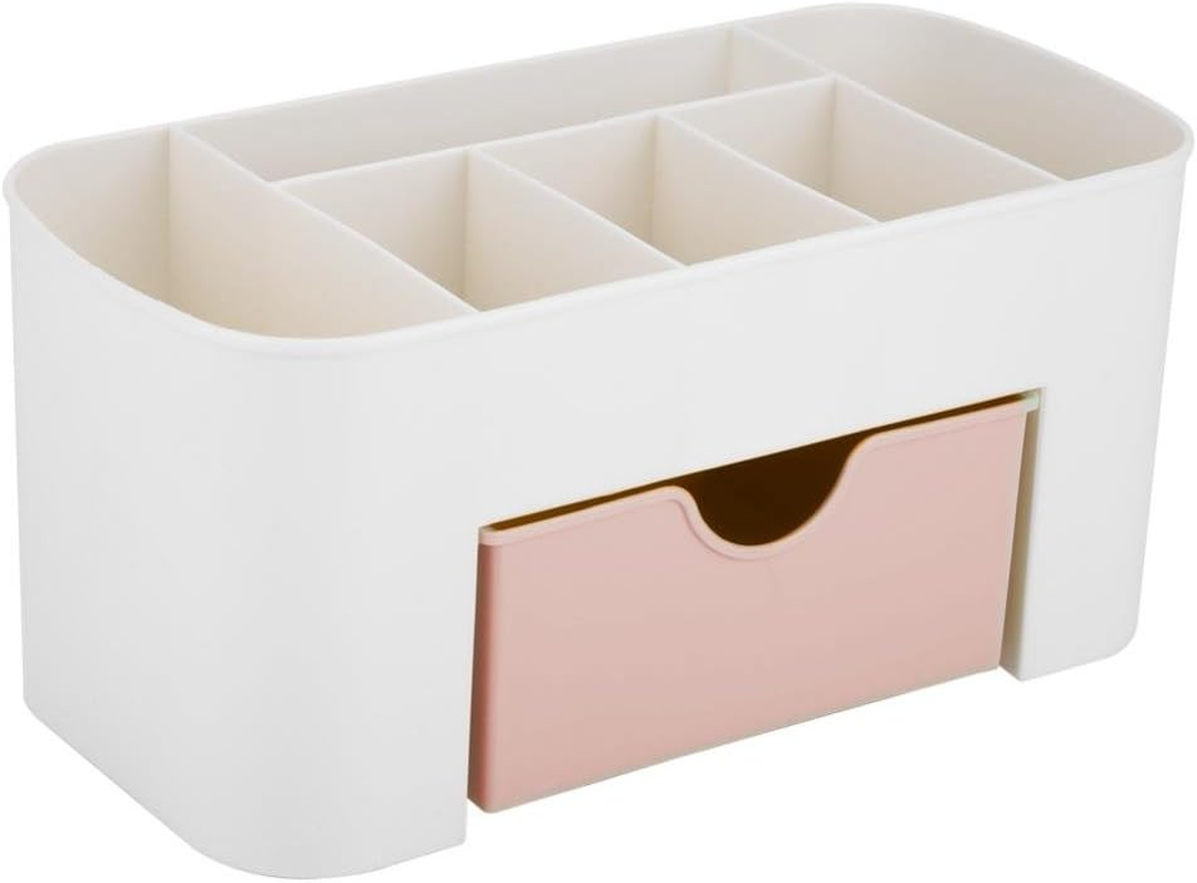Cosmetic Makeup and Jewelry Organizer, Plastic Multifunction Desk Storage Box with 6 Subgrids, Jewelry, Hair Accessory Case with Drawer, Jewelry Classification, Daily(Pink) image number 2