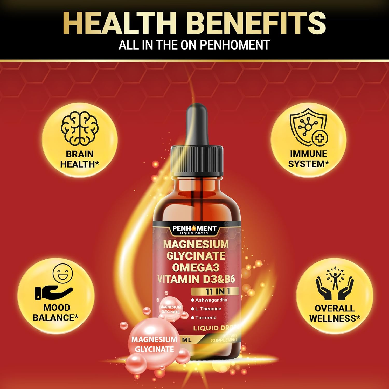 11In1 Magnesium Glycinate Liquid Drop - 2840Mg Maximized Absorption Magnesium Complex Supplement to Support Brain - 2 Month Supply