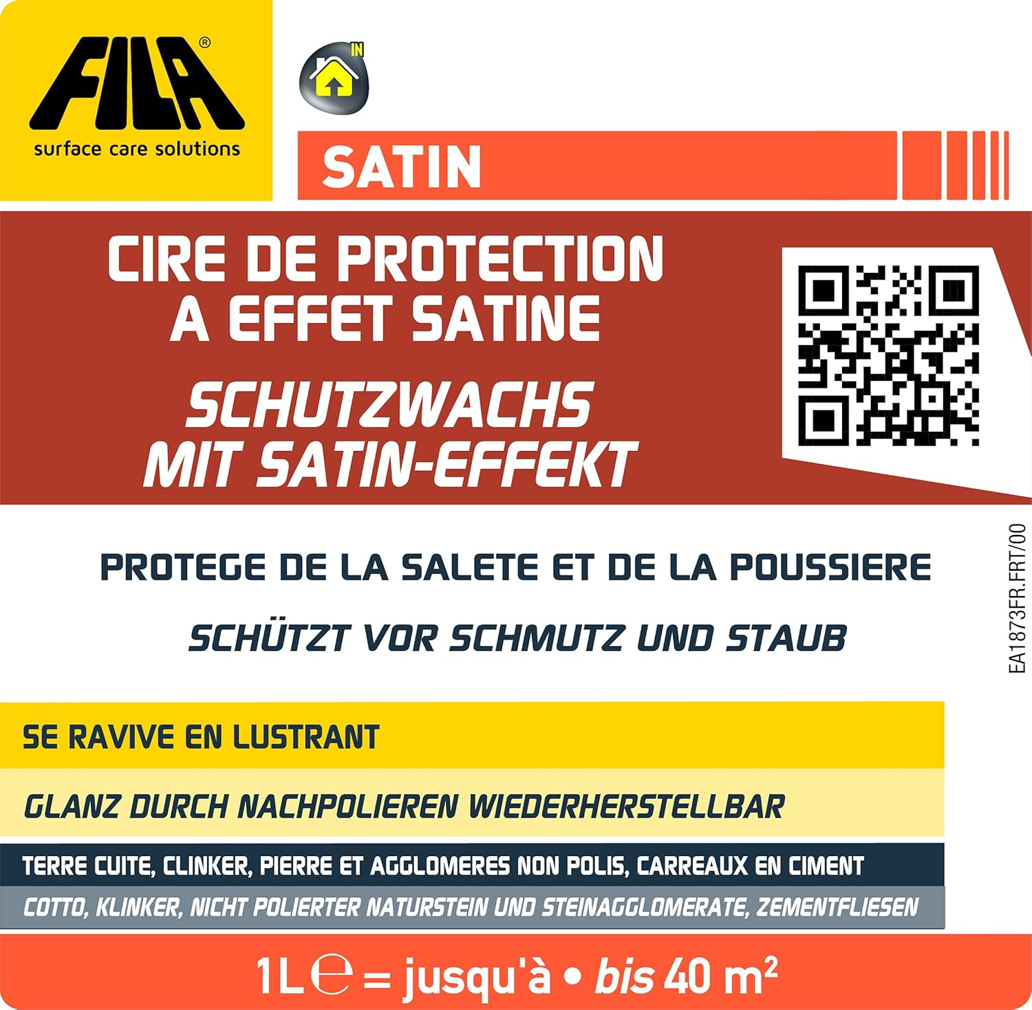 FILA Surface Care Solutions, Satin, Protective Wax with Satin Effect for Polished Natural Stones, Stoneware, Red, Clinker, 1 Litre