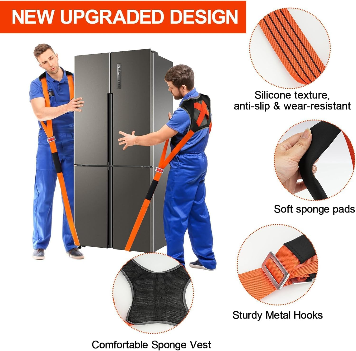 Non-Slip Moving Strap, Adjustable Double with 1 Person Lifting, Heavy Loads up to 800 Pounds, Suitable for Moving Furniture and Appliance Harness