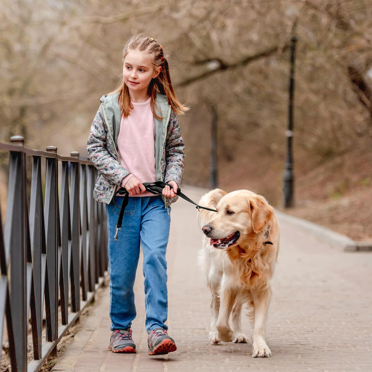 Dog Lead 3 Metres Adjustable with 2 Carabiners - Nylon Double Exercise Lead for Large, Medium, and Small Dogs - Black image number 3