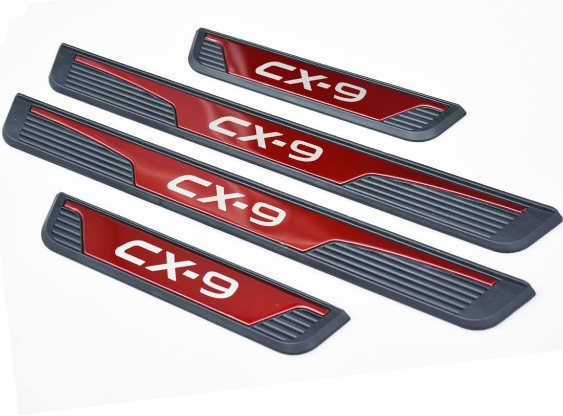 FEOYDS Stainless Door Sill Protector Kick Plate Entry Guard Kit for Mazda CX-9 2017-2023 Interior Accessory (Red) image number 5