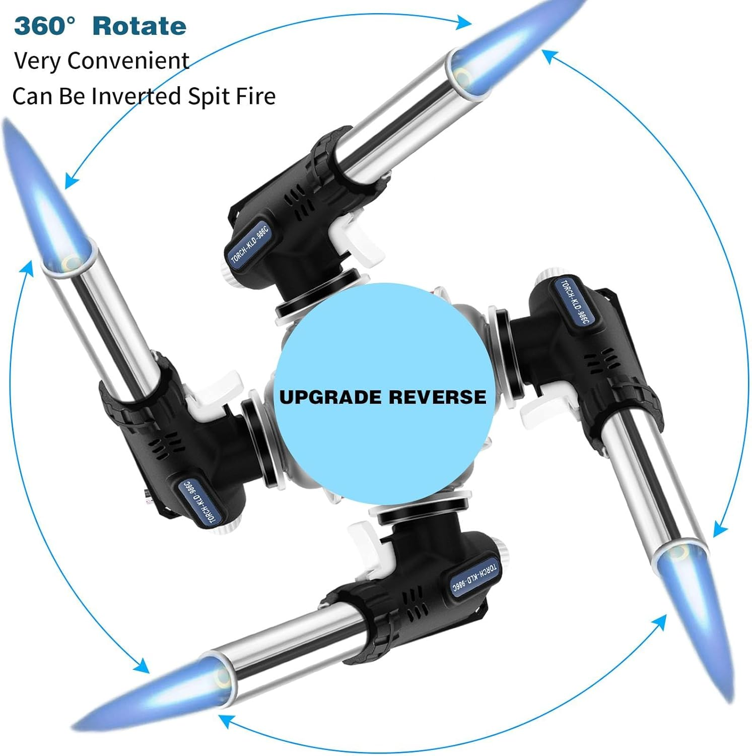 Butane Blow Torch, Kitchen Torch Burner, Adjustable Flame Professional Power Torch, Gas Burner, 360&deg; Reverse Use for Creme Baking Cooking BBQ Grilling Roasting, Welding, Etc. (Butane Gas Not Included) image number 2