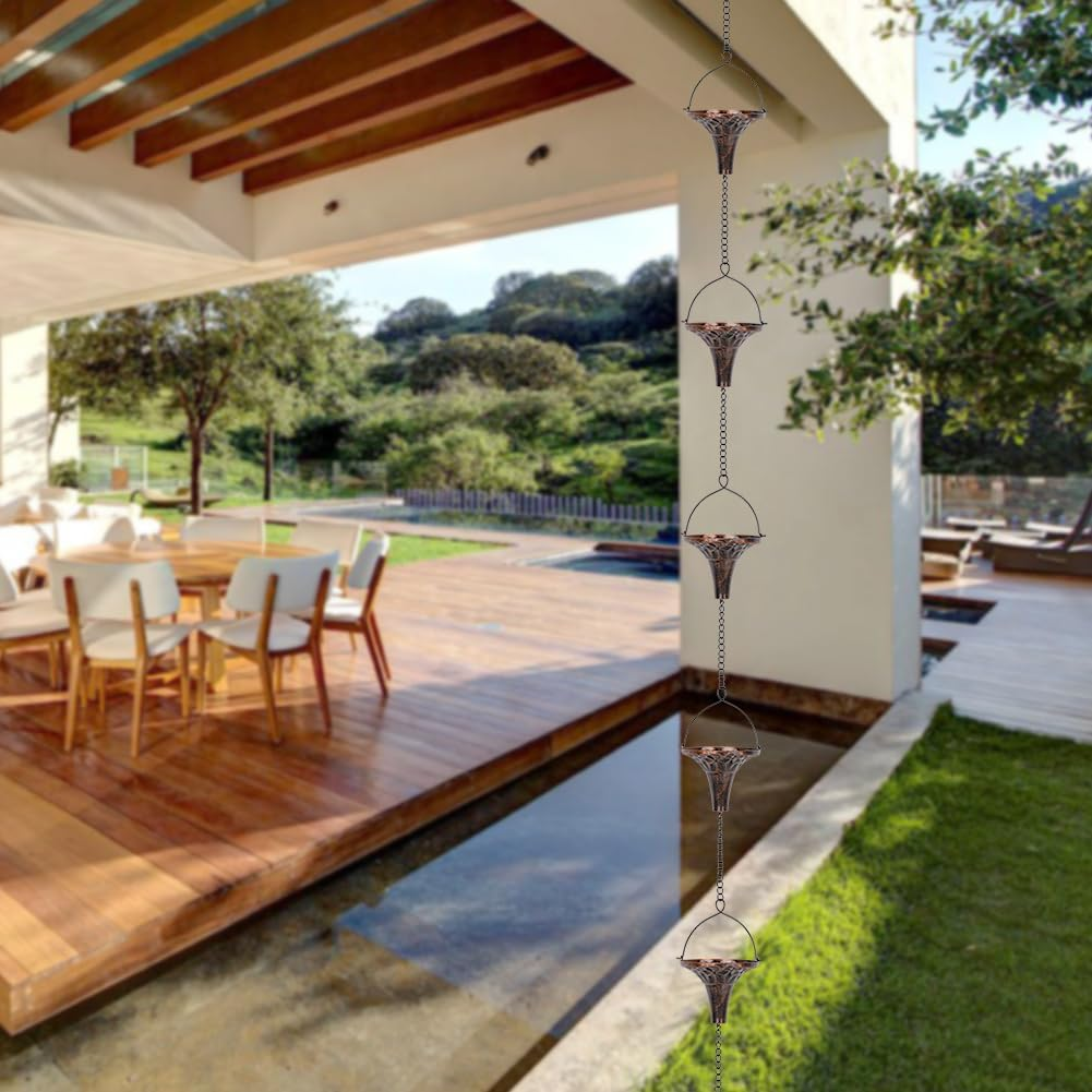 9.7Ft Outdoor Rain Chain with 10 Funnel Shaped Cups Adjustable Rain Chain for Gutters, Eaves, Drains, Replacement Downspouts image number 1