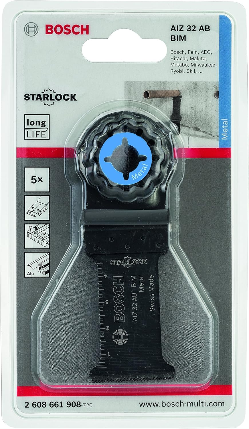 Bosch Accessories Professional 5X Starlock AIZ 32 AB BIM Plunge-Cutting Multitool Blade (For Stone, Drywall, Non-Ferrous Metal, Aluminium, 32X50 Mm, Accessories for Starlock Oscillating Multitool) image number 3