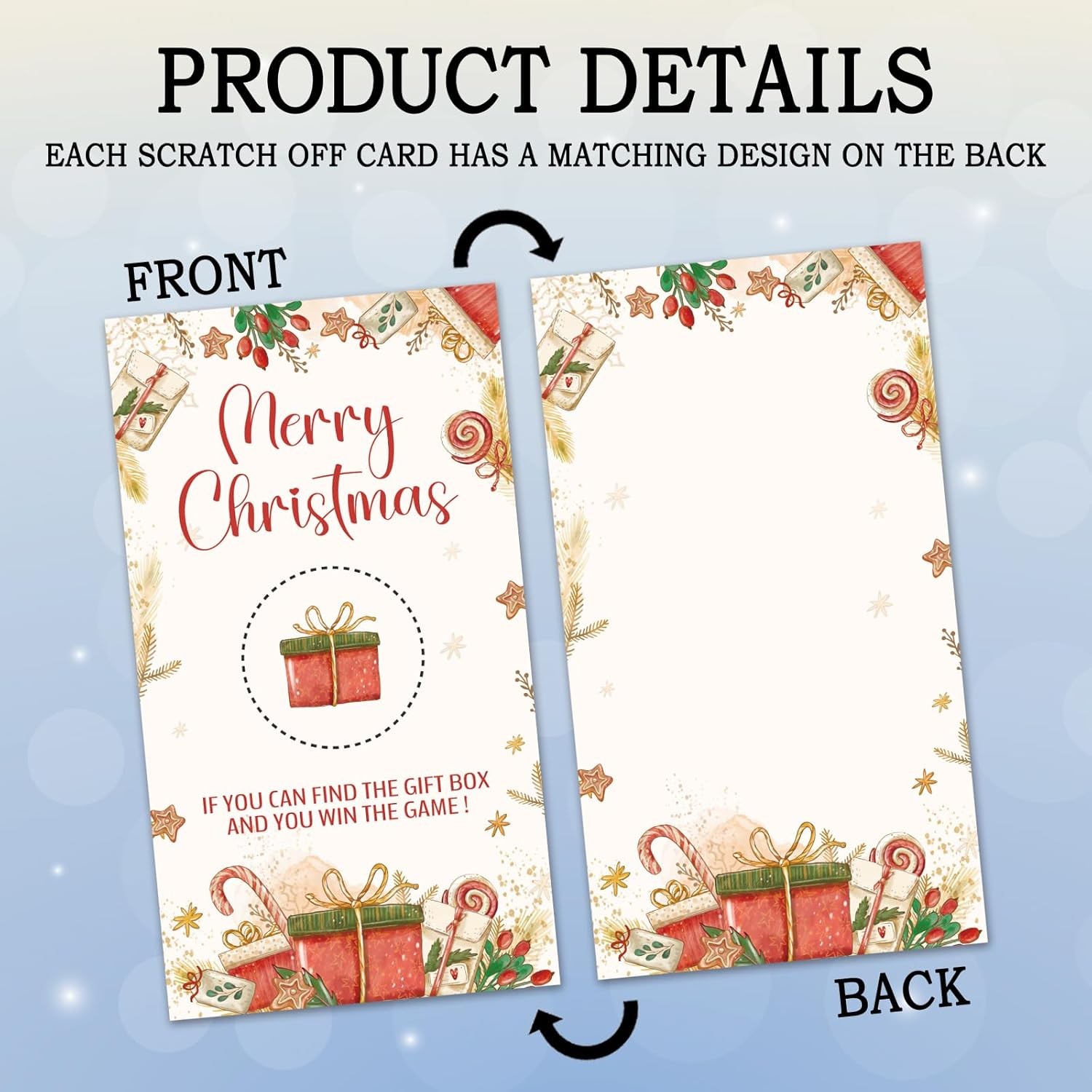 220REWIDPARTY 32 Pcs Merry Christmas Scratch off Cards, Find the Gift Box to Win Scratch off Tickets, Lottery Raffle Tickets for Baby Shower, Funny Christmas Winter Party Cards Supplies Decorations image number 2
