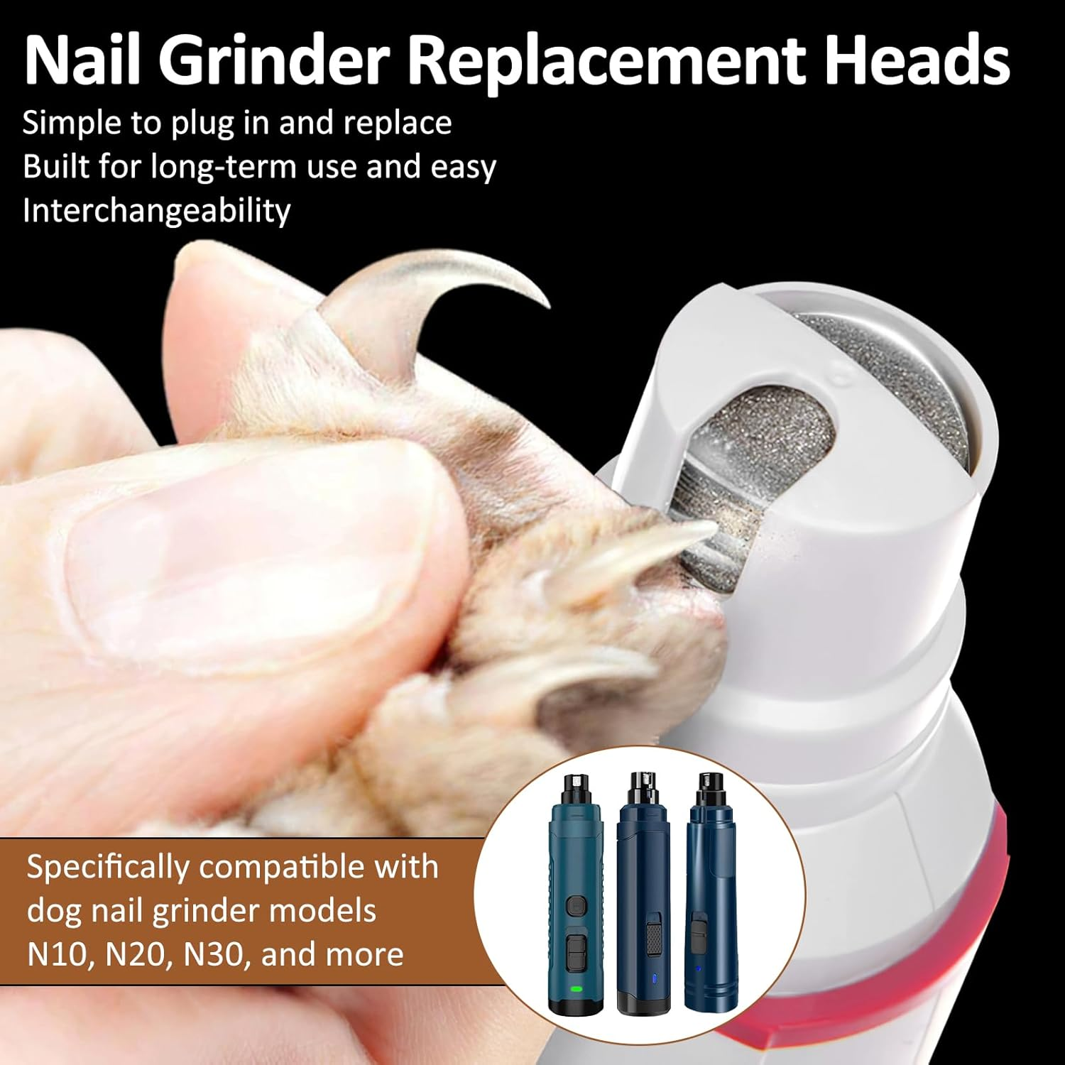 Pack of 4 Dog Nail Grinder Replacement Heads for Claw Grinder Compatible with Casfuy N10 N20 N30, Dog Nail Grinder 80 60 100 Mesh (4 X 80) image number 6