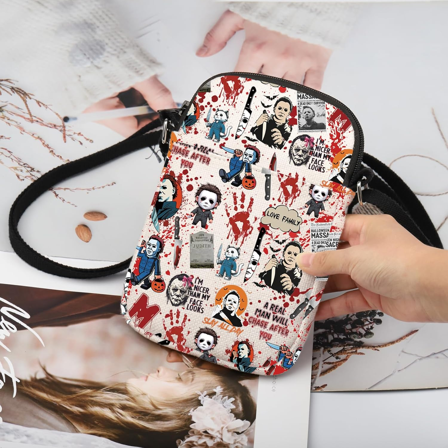 TSOTMO Horror Movie Horror Characters a Real Man Will Chase after You Makeup Bag Funny Halloween Scary Halloween Movie Gift image number 1