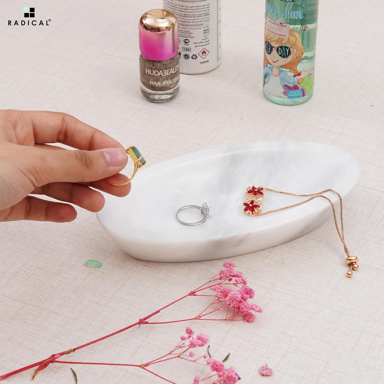 Radicaln Marble Jewelry Tray White 18 Cm Handmade - Aesthetic Room Decor -Jewelry Holder & Organizer - Trinket Dish Tray for Earrings & Rings Display image number 2