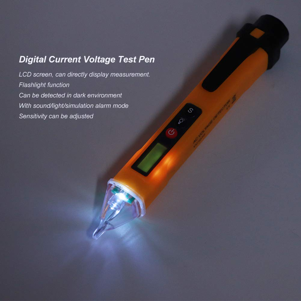 Digital Noncontact Voltage Tester Pen AC12 Detector Test Pen Measuring Instrument (Yellow + Black) - Black+Red image number 2