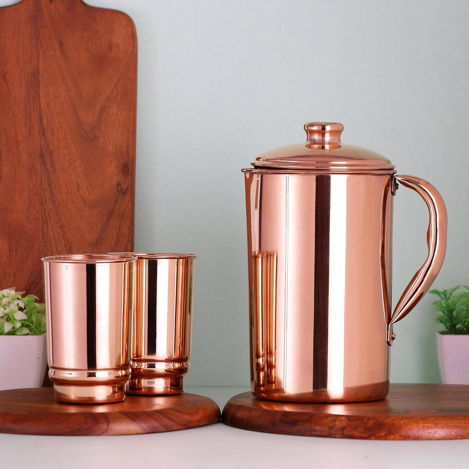 Healthgoodsau - Pure Copper Water Jug with 2 Copper Tumbler | Copper Pitcher and Tumbler for Ayurveda Health Benefit image number 4