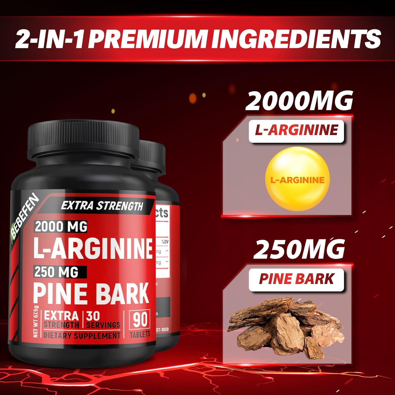 L-Arginine 2000 Mg with Pine Bark Extract 250 Mg &ndash; Supports Circulation & Antioxidant Activity &ndash; 90 Tablets