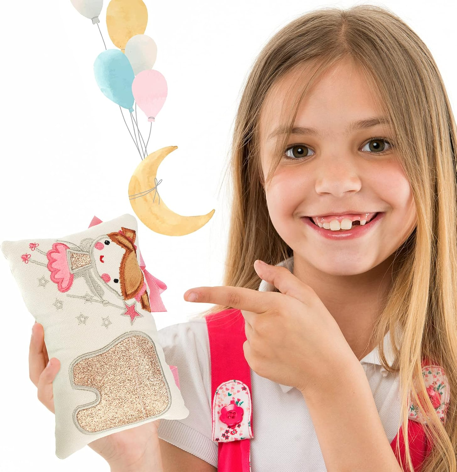 Qunclay Tooth Fairy Pillow with Pocket Kids Tooth Pillow Tooth Keepsake Pouch Tooth Fairy Gifts for Girl and Boy, 3.9 X 5.9 Inches (Sweet Style) - Sweet Style image number 3
