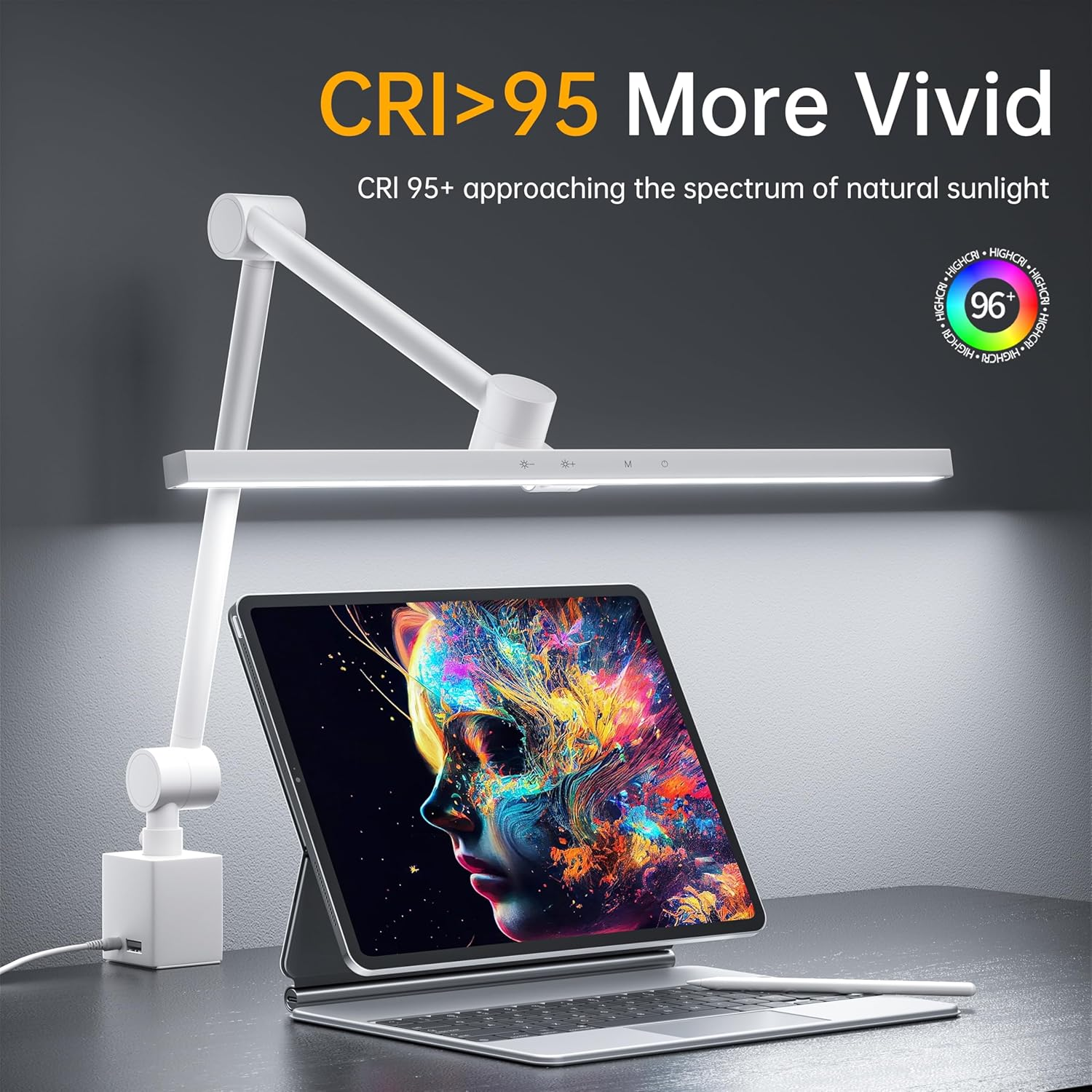 Deeloop 2-Arms Swing Long LED Desk Lamp with Clamp, CRI 95+ Eye-Caring Light, USB Charging Output, 2-Hour Timer, Dimmable Desk Light with Memory, Architect Desk Lamps for Home Office Reading &Monitor image number 4