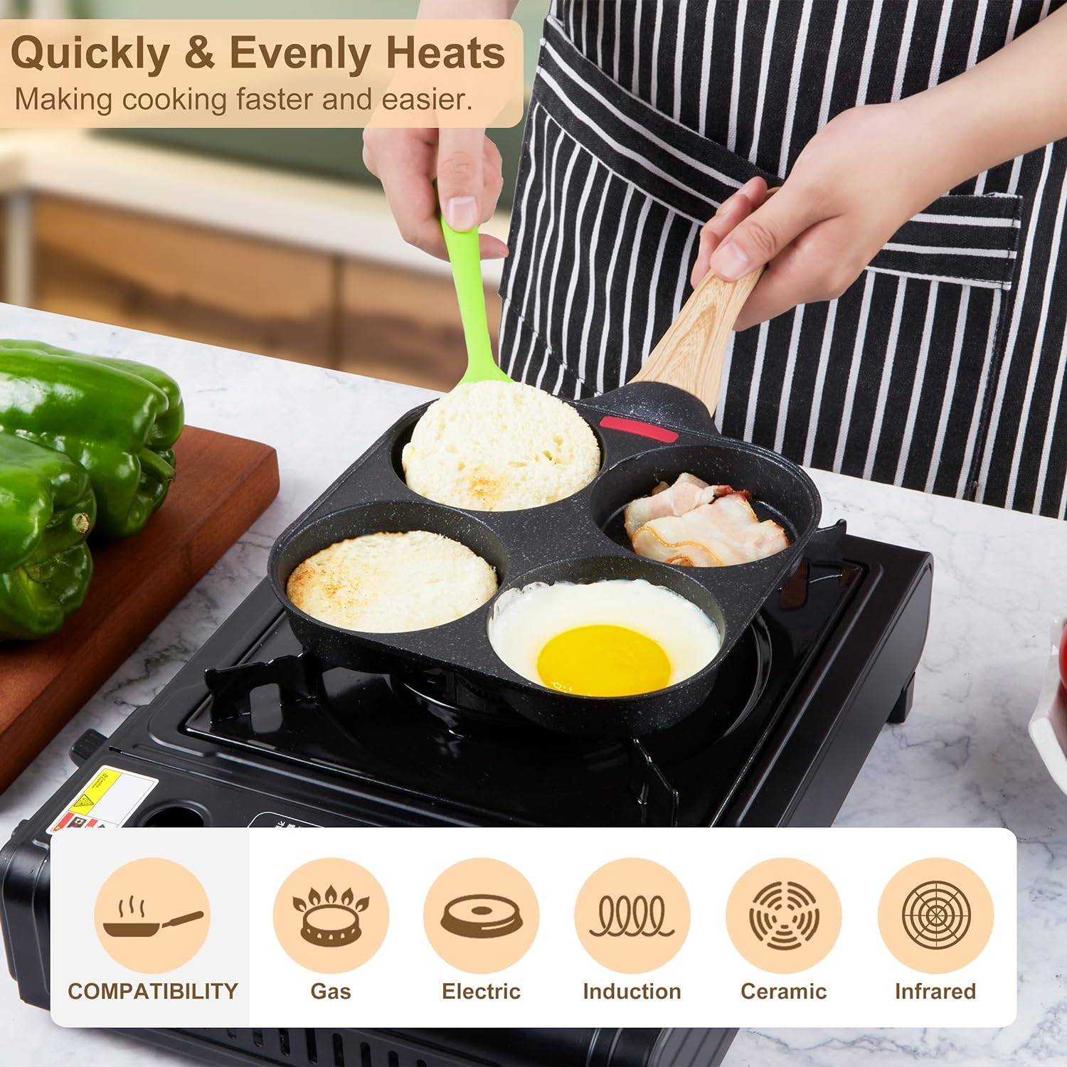 Mylifeunit Egg Frying Pan, 4-Cup Egg Pan Nonstick, Fried Egg Pan Skillet for Breakfast, Pancake, Hamburger, Sandwiches, Suitable for Gas Stove & Induction Cookware image number 4