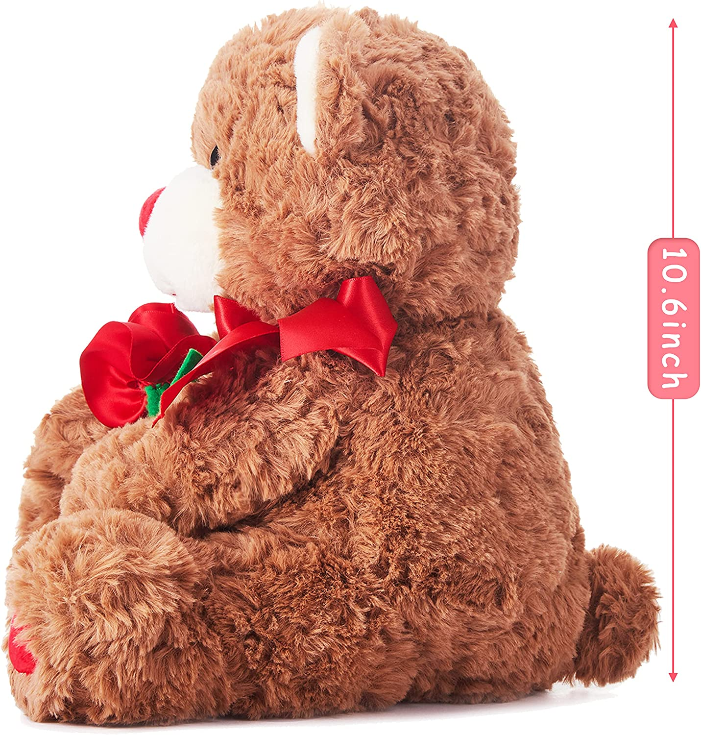 IKASA Bear Stuffed Animal Love Plush Toy with Bow for Valentine Day,Cute 10.6" Plushie with Rose Soft Small Cuddly Toy,Valentine&rsquo;S Day Gifts for Girlfriend Boyfriend Her Girls Boys (Bear) image number 5