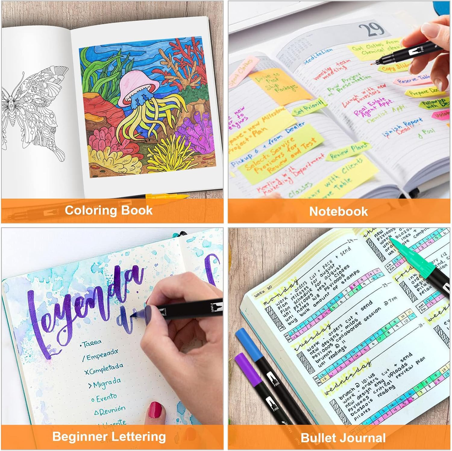 ZDY Dual Brush Pen Art Markers,120 Colored Highlighter Pen Brush and Fine Tip Markers for Kids Adult Coloring Books Bullet Journals Planners, Note Taking Coloring Writing, DIY Card Making image number 6