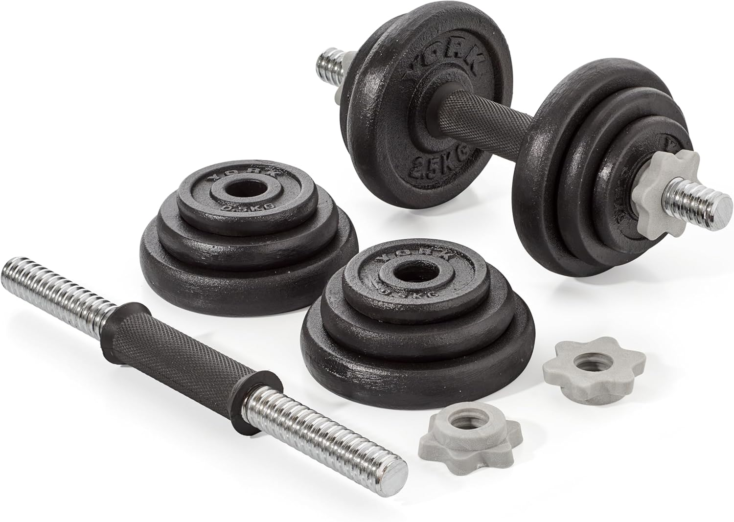 York Fitness 20 Kg Cast Iron Spinlock Dumbbell - Adjustable Hand Weights Set (Pack of 2) - Black image number 3