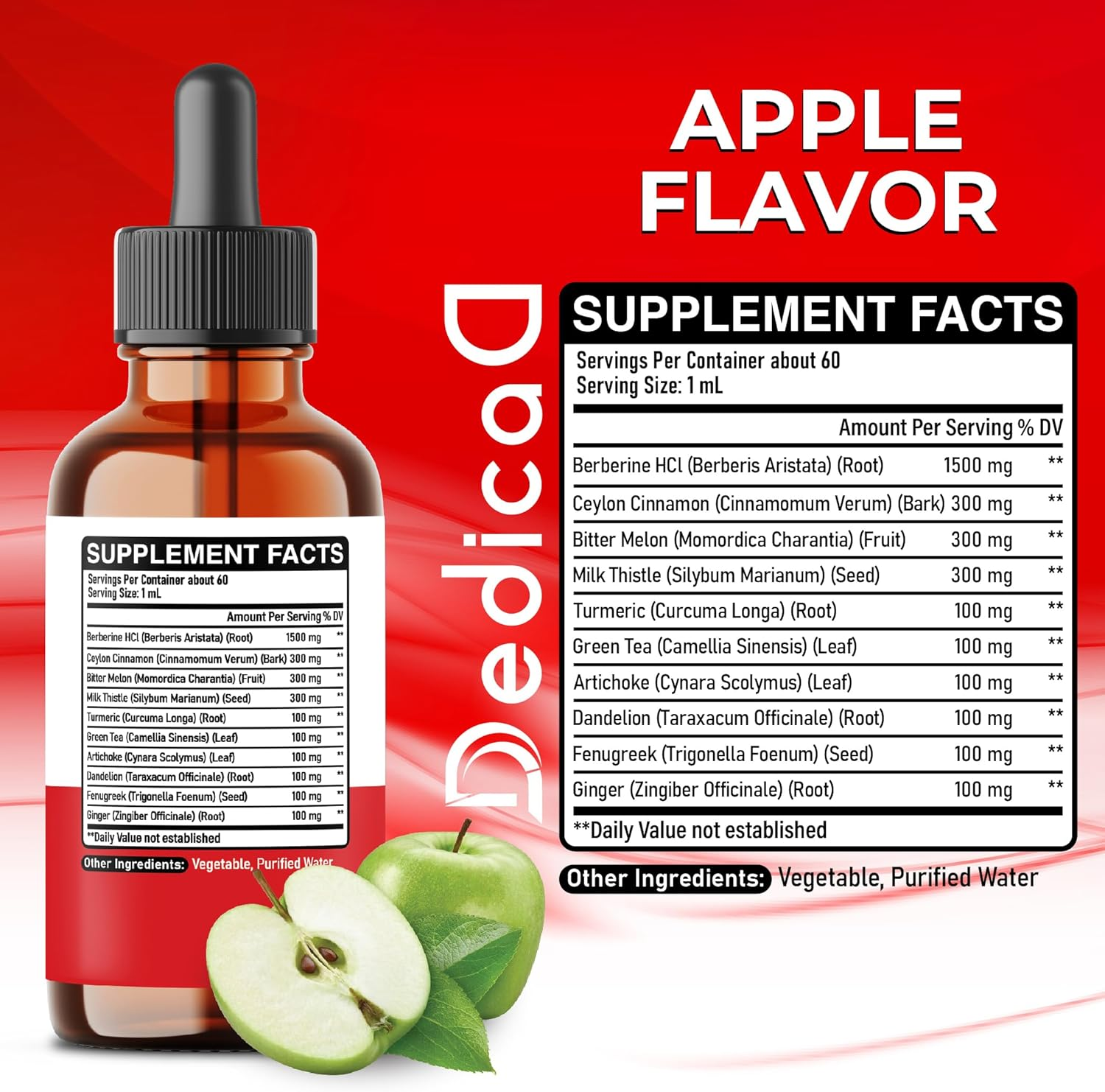 DEDICAD 10In1 Berberine Hcl Drops - Liposomal Berberine Liquid - Activator Berberine with Ceylon Cinnamon, Bitter Melon, and 7 More - 60Ml image number 6